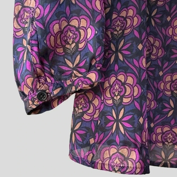 LOFT |  NWOT | LONG SLEEVED BOHO BLOUSE NAVY BLUE PURPLE | SIZE: EXTRA SMALL - Picture 4 of 11